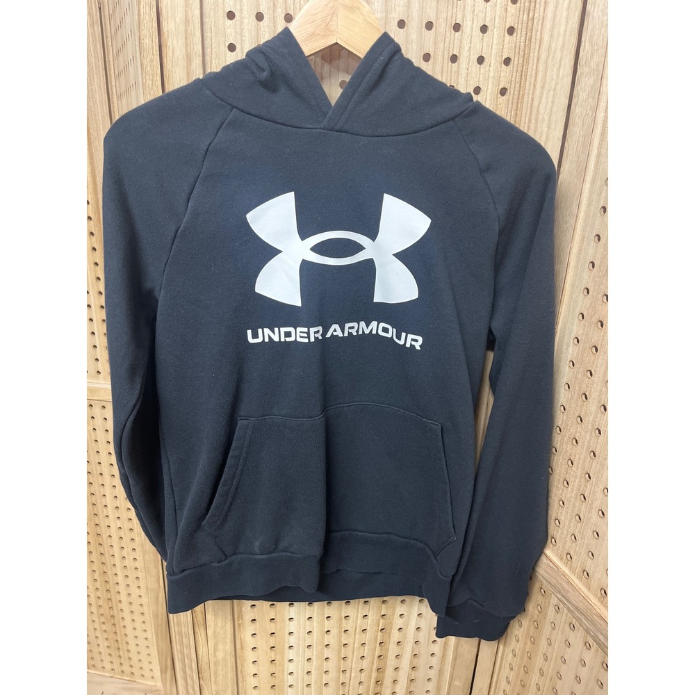 Under Armour Black Hoodie Coldgear Youth Large Big Logo Athletic Size Youth LG